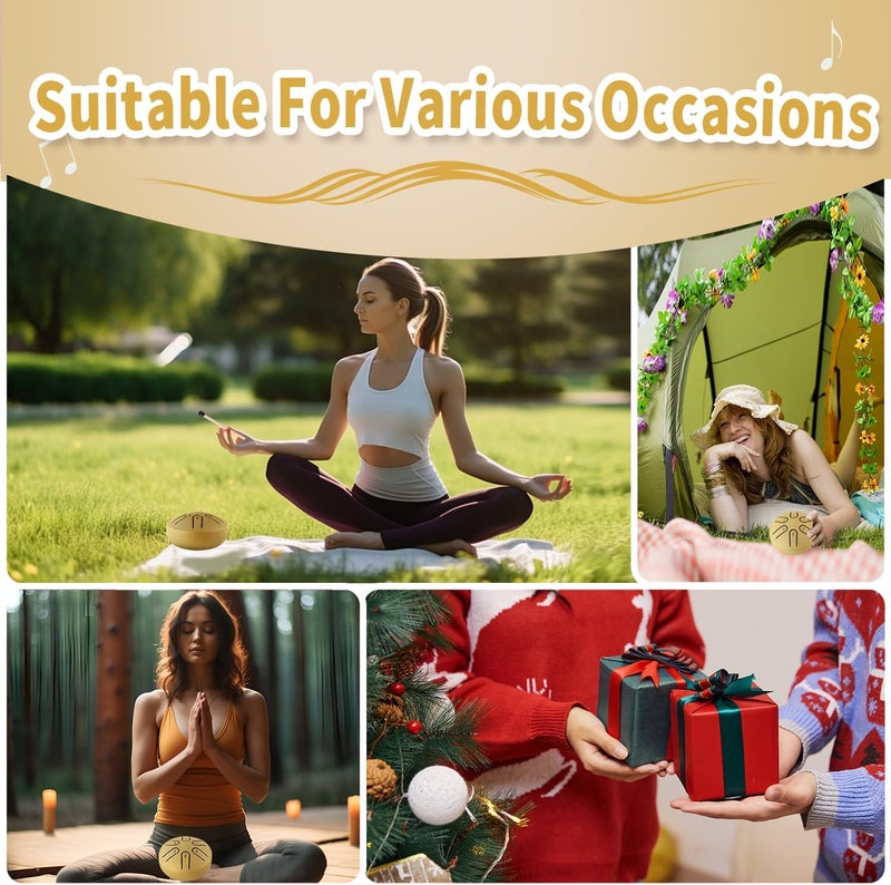 Yahpetes Steel Tongue Drum Musical Percussion Instrument Metal Rain Drum for Outside 3 Inch 6 Notes C-Key for Meditation Yoga Education Percussion with Bag, Music Book, Mallets (3"6 tone, Gold) - Image 4